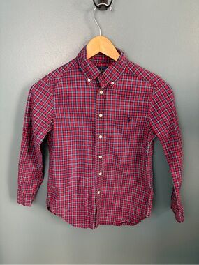Ralph Lauren Boys Red Plaid Long Sleeve Button-Down Shirt M (10-12)